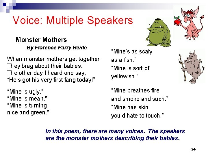 Voice: Multiple Speakers Monster Mothers By Florence Parry Heide When monster mothers get together