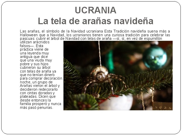 UCRANIA La tela de arañas navideña Las arañas, el símbolo de la Navidad ucraniana