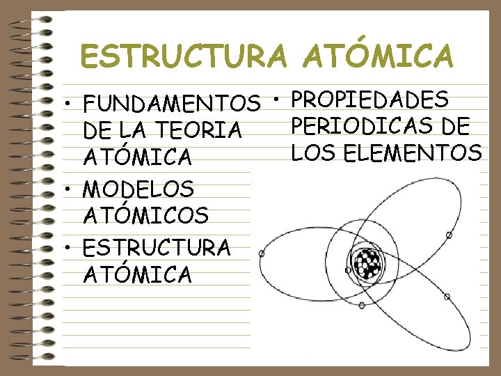 ESTRUCTURA ATÓMICA • FUNDAMENTOS • PROPIEDADES PERIODICAS DE DE LA TEORIA LOS ELEMENTOS ATÓMICA