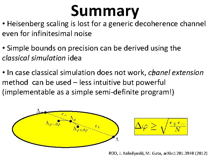 Summary • Heisenberg scaling is lost for a generic decoherence channel even for infinitesimal Summary • Heisenberg scaling is lost for a generic decoherence channel even for infinitesimal