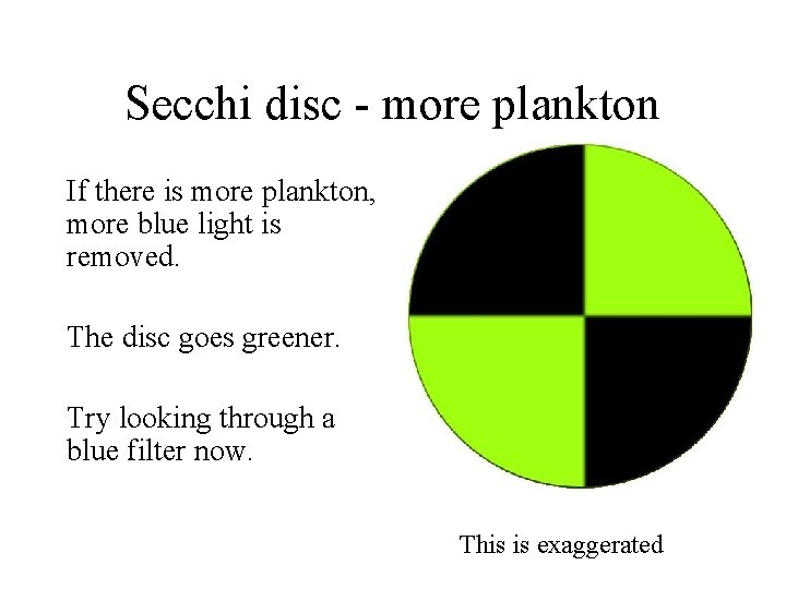 Secchi disc - more plankton If there is more plankton, more blue light is