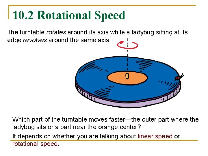 10. 2 Rotational Speed The turntable rotates around its axis while a ladybug sitting