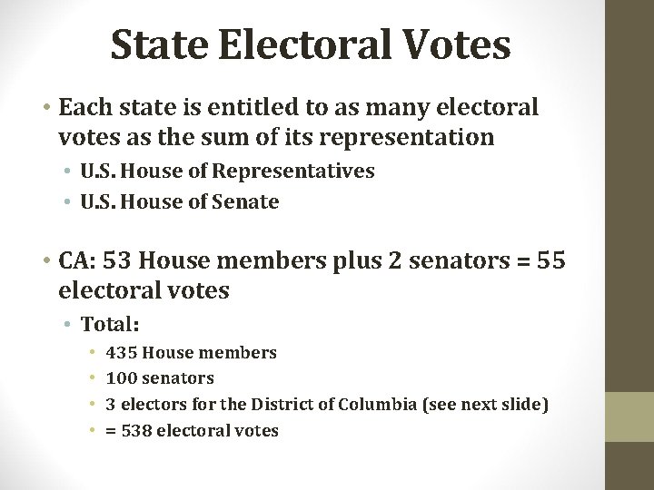 State Electoral Votes • Each state is entitled to as many electoral votes as