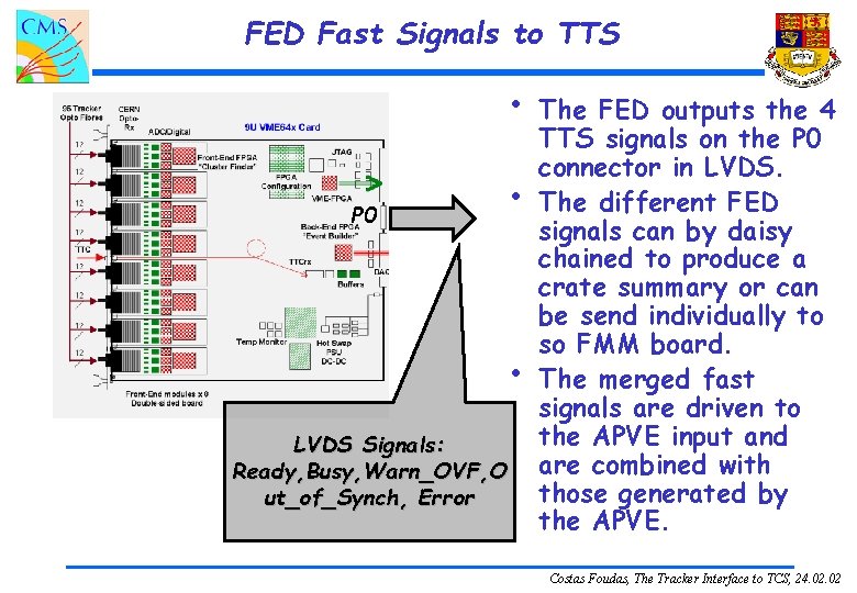 FED Fast Signals to TTS • P 0 • • LVDS Signals: Ready, Busy,