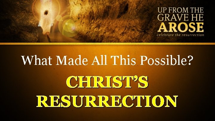 What Made All This Possible? CHRIST’S RESURRECTION 