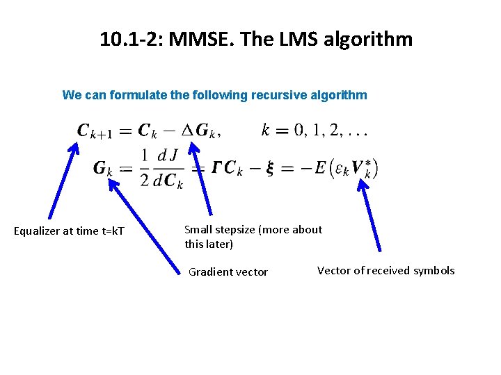 10. 1 -2: MMSE. The LMS algorithm We can formulate the following recursive algorithm 10. 1 -2: MMSE. The LMS algorithm We can formulate the following recursive algorithm