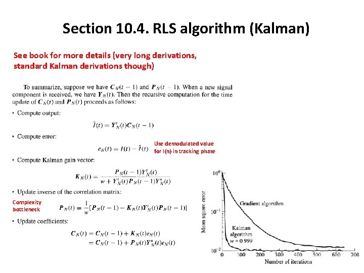 Section 10. 4. RLS algorithm (Kalman) See book for more details (very long derivations, Section 10. 4. RLS algorithm (Kalman) See book for more details (very long derivations,