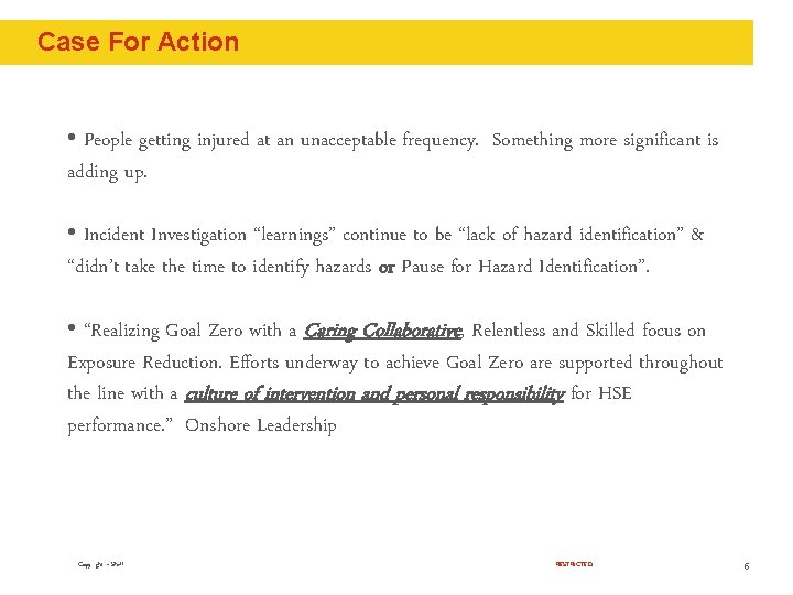 Case For Action • People getting injured at an unacceptable frequency. Something more significant Case For Action • People getting injured at an unacceptable frequency. Something more significant