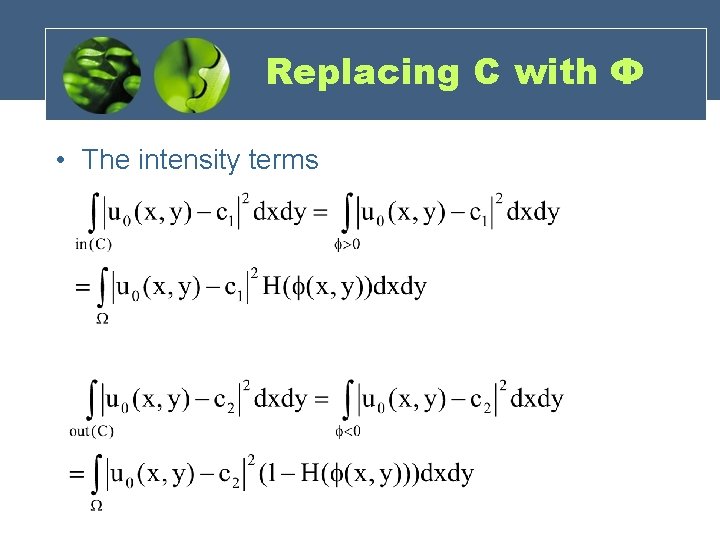 Replacing C with Φ • The intensity terms 