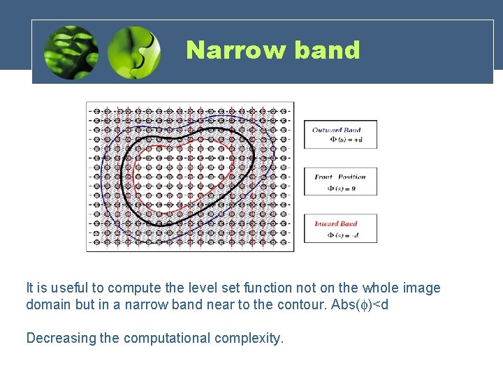 Narrow band It is useful to compute the level set function not on the