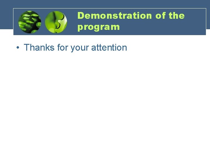 Demonstration of the program • Thanks for your attention 