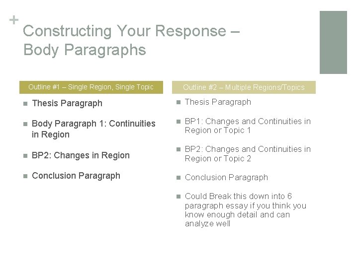 + Constructing Your Response – Body Paragraphs Outline #2 – Multiple Regions/Topics Outline #1