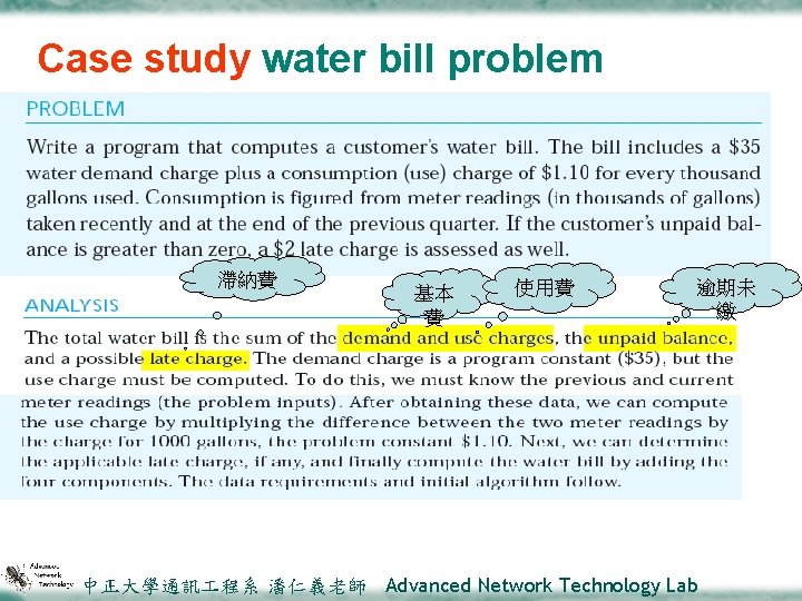 Case study water bill problem 滯納費 基本 費 使用費 逾期未 繳 中正大學通訊 程系 潘仁義老師