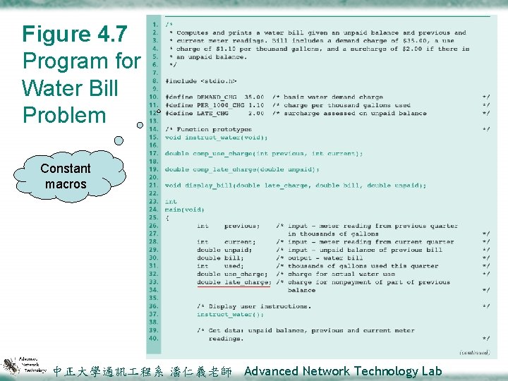 Figure 4. 7 Program for Water Bill Problem Constant macros 中正大學通訊 程系 潘仁義老師 Advanced