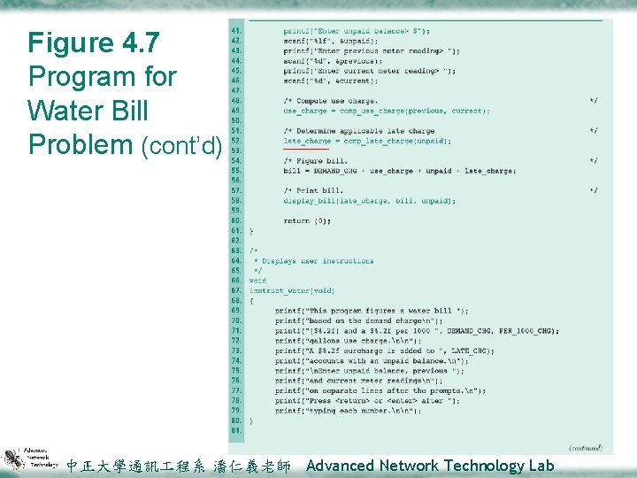 Figure 4. 7 Program for Water Bill Problem (cont’d) 中正大學通訊 程系 潘仁義老師 Advanced Network
