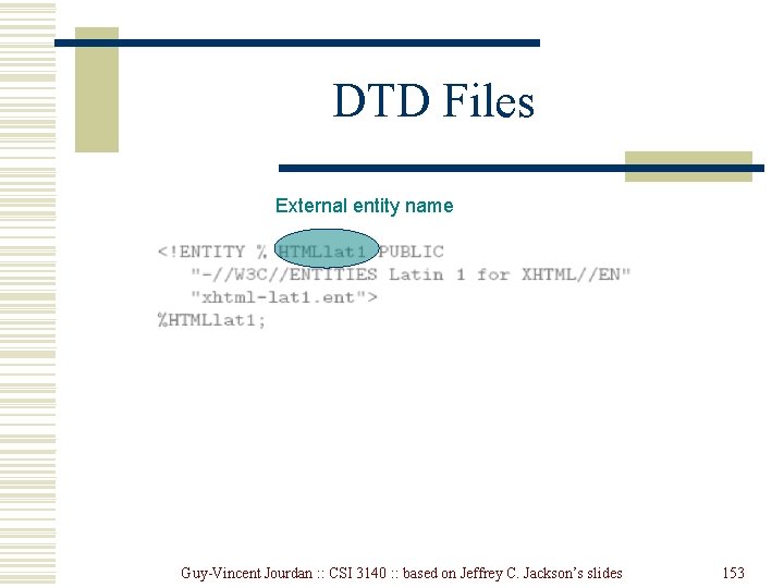 DTD Files External entity name Guy-Vincent Jourdan : : CSI 3140 : : based DTD Files External entity name Guy-Vincent Jourdan : : CSI 3140 : : based