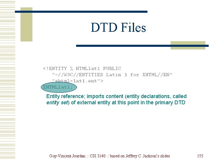 DTD Files Entity reference; imports content (entity declarations, called entity set) of external entity DTD Files Entity reference; imports content (entity declarations, called entity set) of external entity