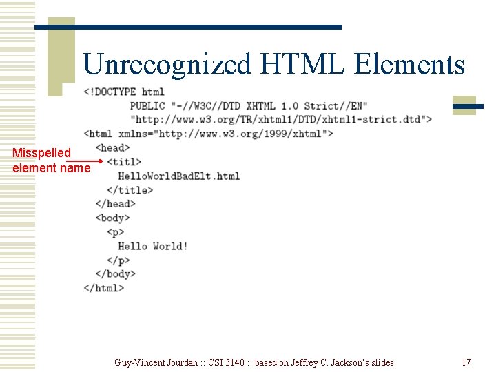 Unrecognized HTML Elements Misspelled element name Guy-Vincent Jourdan : : CSI 3140 : : Unrecognized HTML Elements Misspelled element name Guy-Vincent Jourdan : : CSI 3140 : :