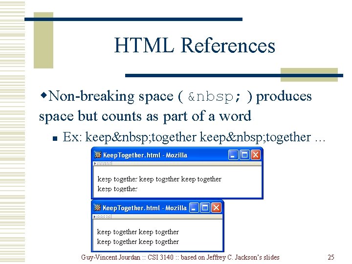 HTML References w. Non-breaking space ( ) produces space but counts as part HTML References w. Non-breaking space ( ) produces space but counts as part