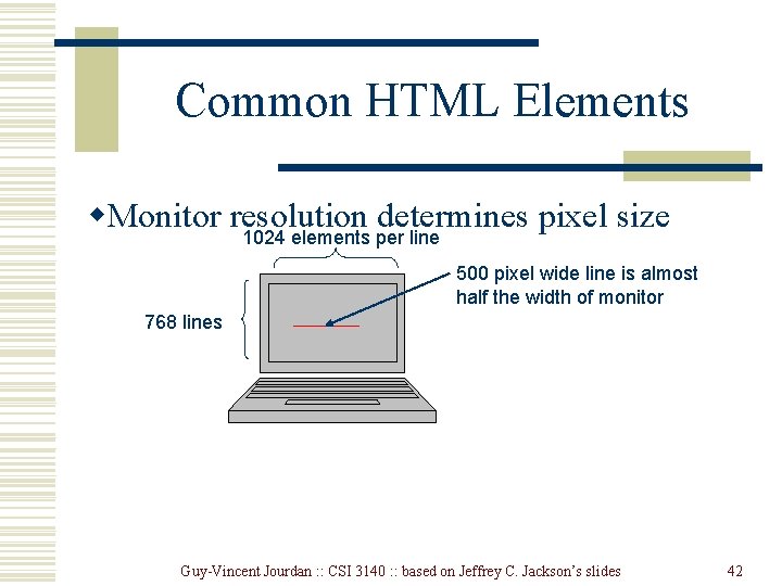 Common HTML Elements w. Monitor resolution determines pixel size 1024 elements per line 500 Common HTML Elements w. Monitor resolution determines pixel size 1024 elements per line 500