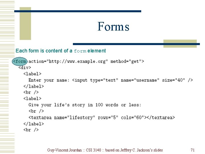 Forms Each form is content of a form element Guy-Vincent Jourdan : : CSI Forms Each form is content of a form element Guy-Vincent Jourdan : : CSI