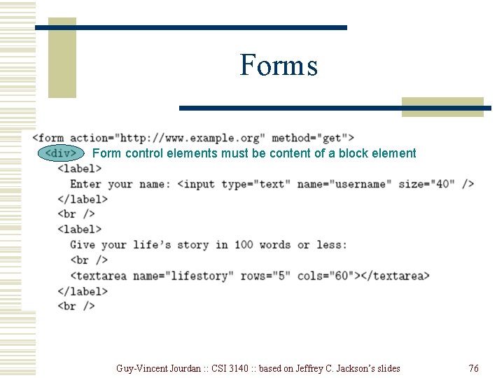 Forms Form control elements must be content of a block element Guy-Vincent Jourdan : Forms Form control elements must be content of a block element Guy-Vincent Jourdan :