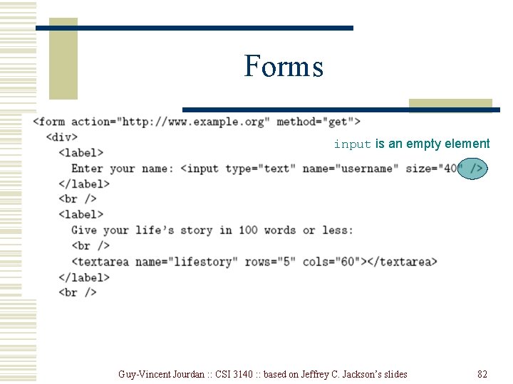 Forms input is an empty element Guy-Vincent Jourdan : : CSI 3140 : : Forms input is an empty element Guy-Vincent Jourdan : : CSI 3140 : :