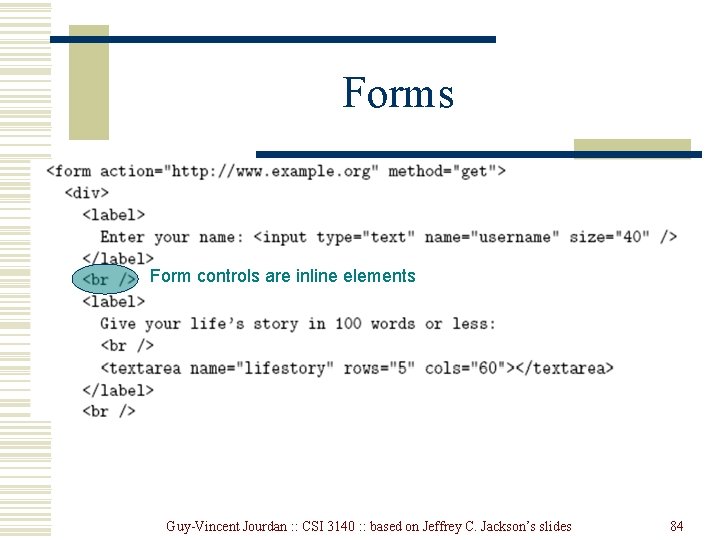 Forms Form controls are inline elements Guy-Vincent Jourdan : : CSI 3140 : : Forms Form controls are inline elements Guy-Vincent Jourdan : : CSI 3140 : :