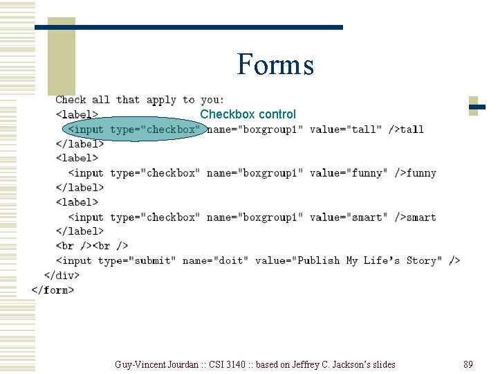 Forms Checkbox control Guy-Vincent Jourdan : : CSI 3140 : : based on Jeffrey Forms Checkbox control Guy-Vincent Jourdan : : CSI 3140 : : based on Jeffrey