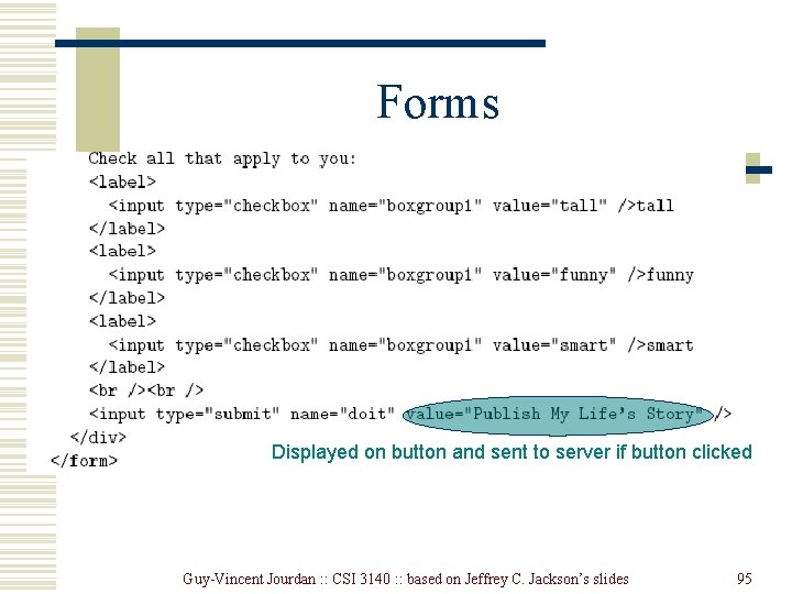 Forms Displayed on button and sent to server if button clicked Guy-Vincent Jourdan : Forms Displayed on button and sent to server if button clicked Guy-Vincent Jourdan :