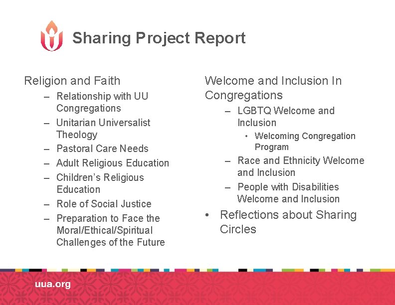 Sharing Project Report Religion and Faith – Relationship with UU Congregations – Unitarian Universalist Sharing Project Report Religion and Faith – Relationship with UU Congregations – Unitarian Universalist