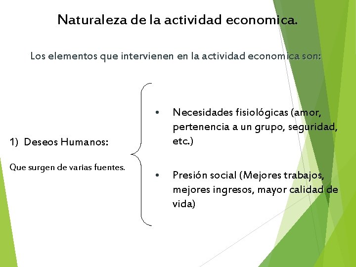Naturaleza de la actividad economica. Los elementos que intervienen en la actividad economica son: