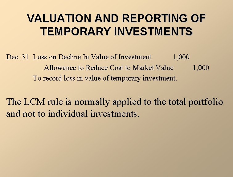 VALUATION AND REPORTING OF TEMPORARY INVESTMENTS Dec. 31 Loss on Decline In Value of