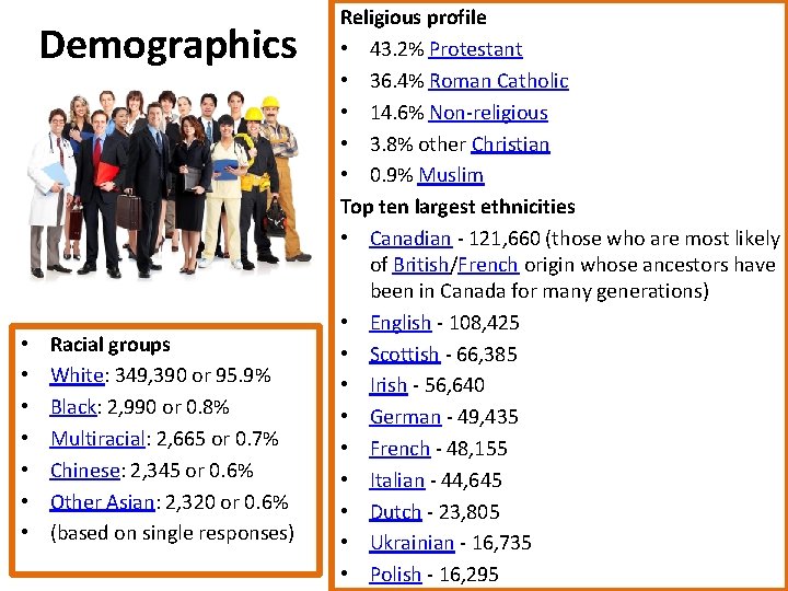 Demographics • • Racial groups White: 349, 390 or 95. 9% Black: 2, 990