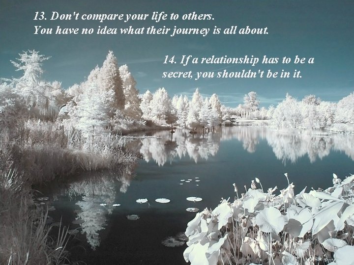 13. Don't compare your life to others. You have no idea what their journey