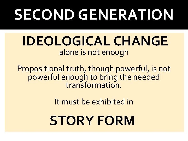 SECOND GENERATION IDEOLOGICAL CHANGE alone is not enough Propositional truth, though powerful, is not