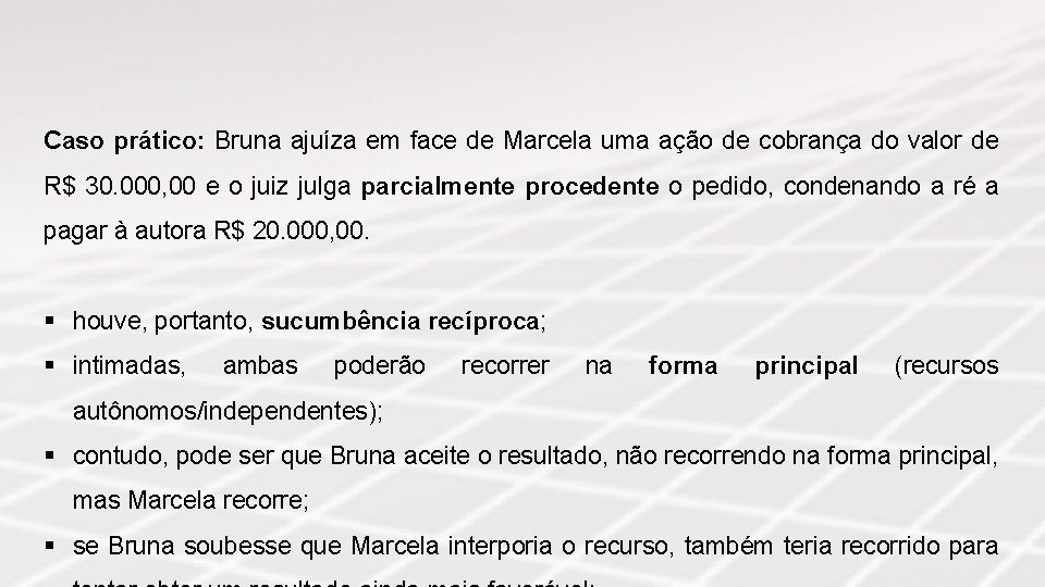 Caso prático: Bruna ajuíza em face de Marcela uma ação de cobrança do valor