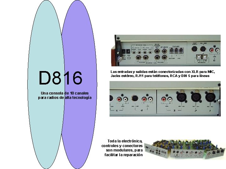 D 816 Las entradas y salidas están conectorizadas con XLR para MIC, Jacks estéreo, D 816 Las entradas y salidas están conectorizadas con XLR para MIC, Jacks estéreo,
