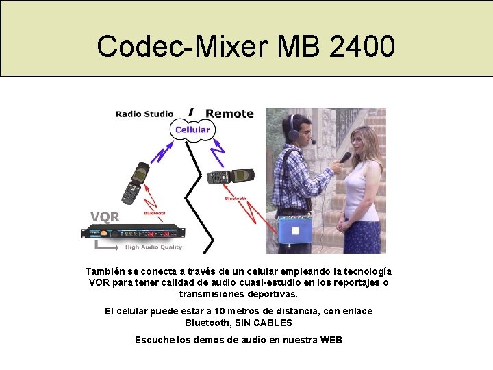 Codec-Mixer MB 2400 También se conecta a través de un celular empleando la tecnología Codec-Mixer MB 2400 También se conecta a través de un celular empleando la tecnología
