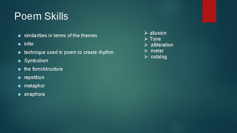 Poem Skills similarities in terms of themes infer technique used in poem to create