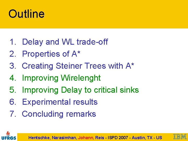 Outline 1. 2. 3. 4. 5. 6. 7. Delay and WL trade-off Properties of