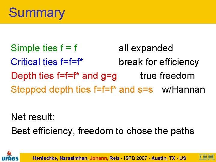 Summary Simple ties f = f all expanded Critical ties f=f=f* break for efficiency