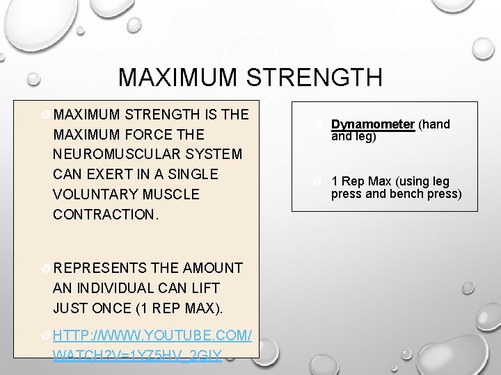 MAXIMUM STRENGTH IS THE MAXIMUM FORCE THE NEUROMUSCULAR SYSTEM CAN EXERT IN A SINGLE