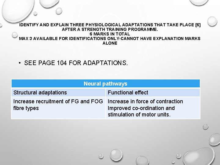 IDENTIFY AND EXPLAIN THREE PHYSIOLOGICAL ADAPTATIONS THAT TAKE PLACE [6] AFTER A STRENGTH TRAINING