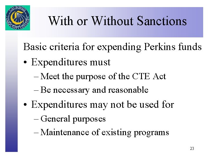 With or Without Sanctions Click to edit Master title style Basic criteria for expending