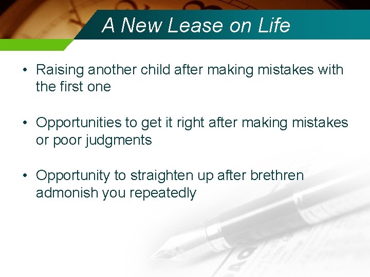 A New Lease on Life • Raising another child after making mistakes with the