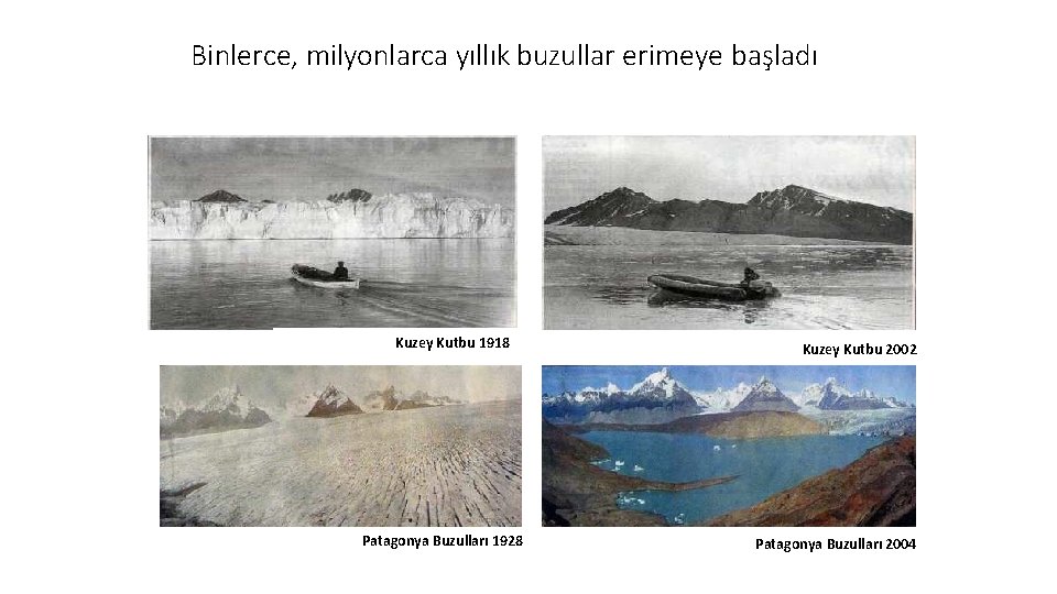 Binlerce, milyonlarca yıllık buzullar erimeye başladı Kuzey Kutbu 1918 Patagonya Buzulları 1928 Kuzey Kutbu