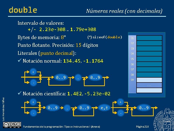 double Números reales (con decimales) Intervalo de valores: +/- 2. 23 e-308. . 1. double Números reales (con decimales) Intervalo de valores: +/- 2. 23 e-308. . 1.