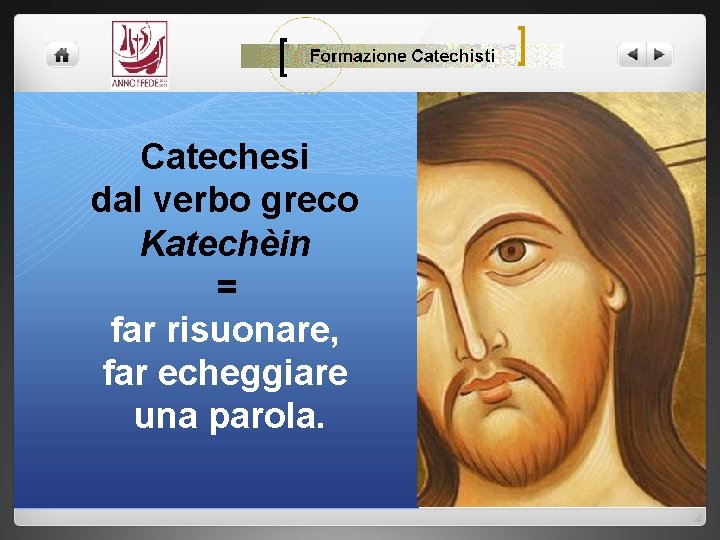 Catechesi dal verbo greco Katechèin = far risuonare, far echeggiare una parola. 