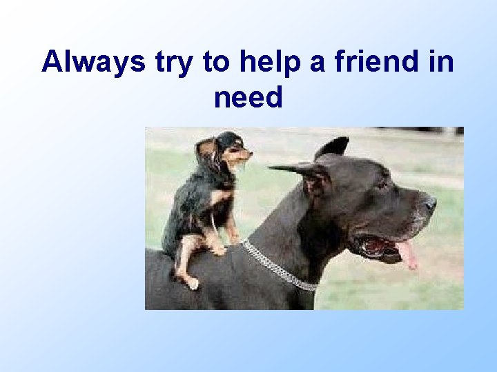 Always try to help a friend in need 